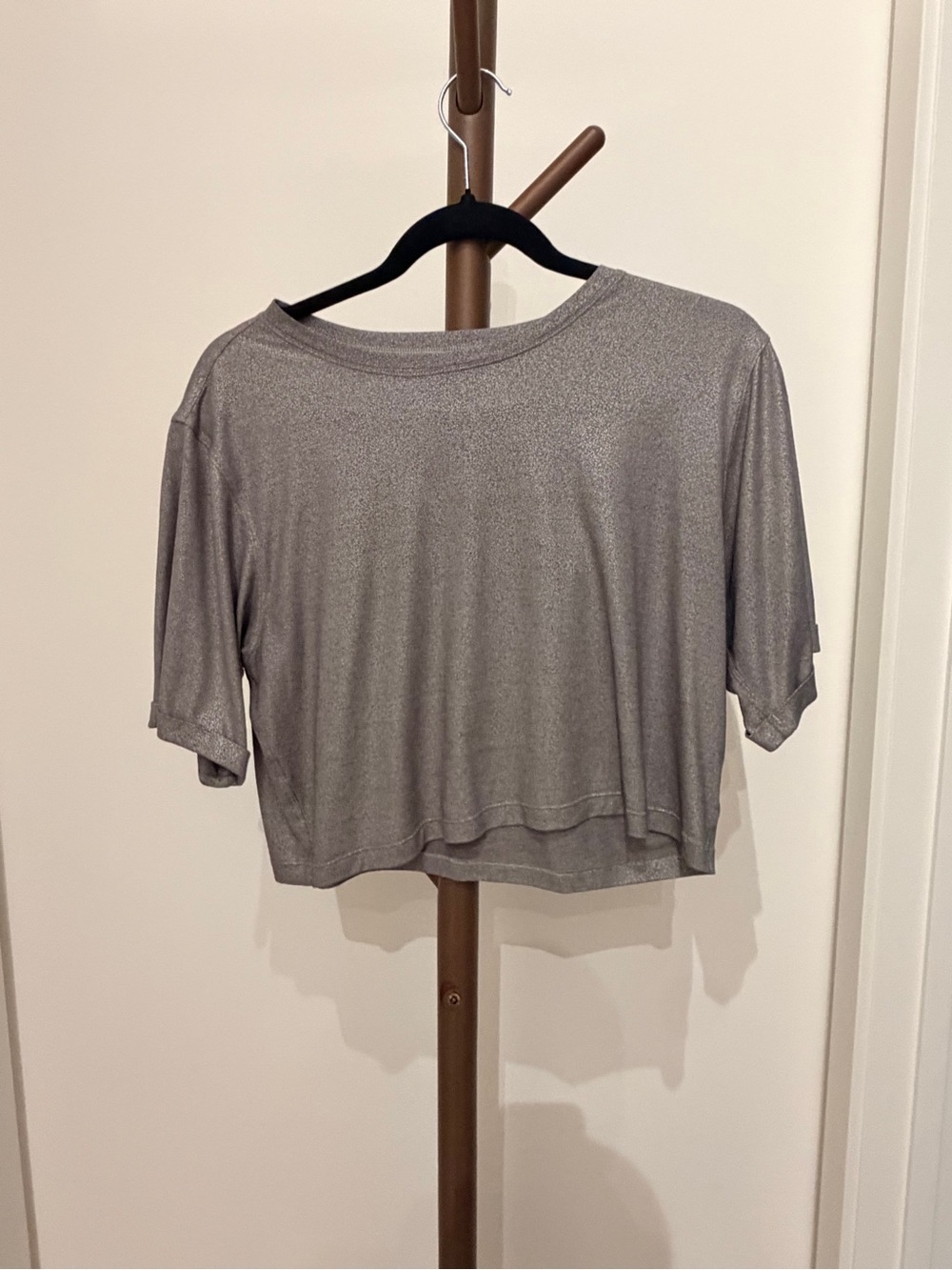 lululemon athletica Silver Metallic Cropped Tee